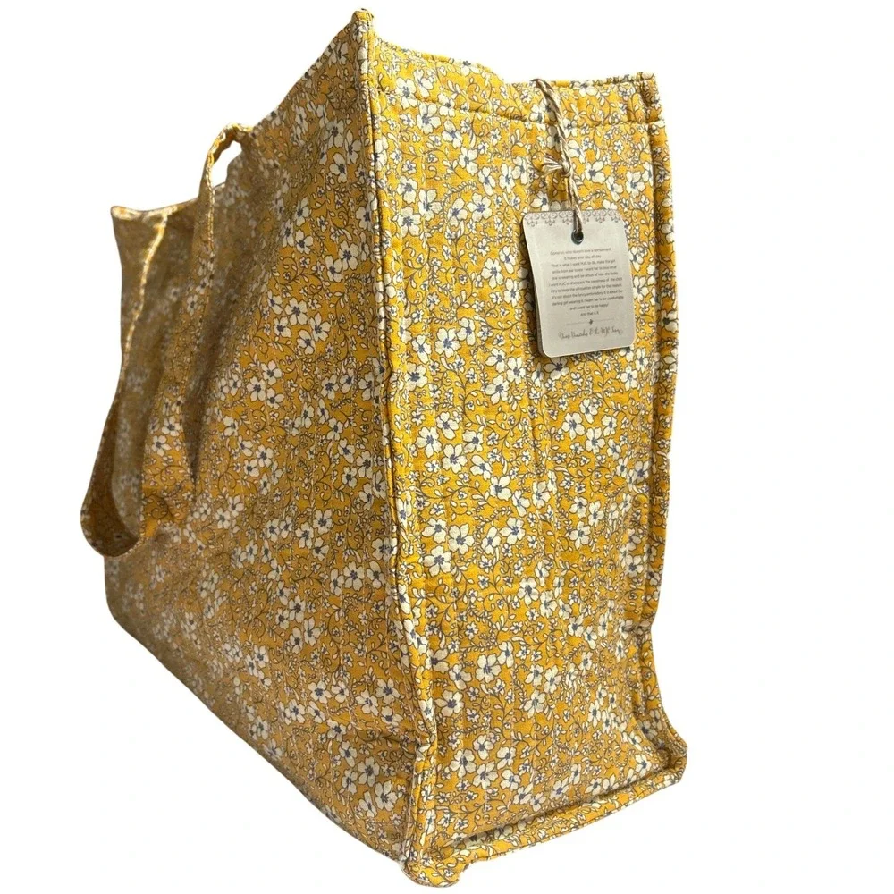 Matilda Jane Shay Quilted Tote Bag Yellow Floral Polka Dot Lined NWT